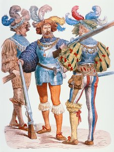 Deutsche Soldaten des 16. Jahrhunderts, bewaffnet mit Luntenschlossmusketen