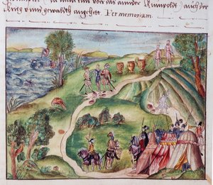 Eine venezolanische Landschaft mit einem spanischen Lager, aus einer Sammlung von Memoiren der Familie Coeler, Nürnberg von School German