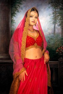 Ein modernes Mädchen im Hochzeitskleid, Acryl auf Leinwand von School Indian