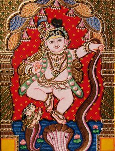 Emboss Lord Bal Krishna Tanjore Malerei von School Indian