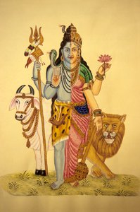 Gott Shiva in Ardnarees Wear Roop, Miniaturmalerei auf Papier