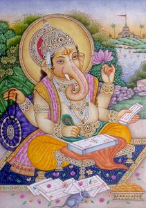 Herr Ganesh Ganpati Miniaturmalerei auf Papier von School Indian