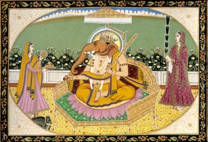 Lord Ganesh mit Ridhi und Siddhi Miniaturmalerei Indien von School Indian