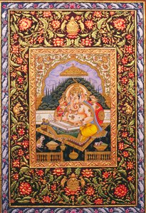 Lord Ganesha Ganpati Miniaturmalerei auf Papier mit Goldprägung von School Indian