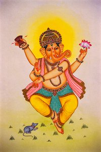 Lord Ganesha Ganpati in tanzender Stimmung Miniaturmalerei auf Papier von School Indian