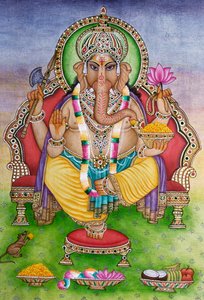 Lord Ganesha Ganpati in Miniaturmalerei auf Papier