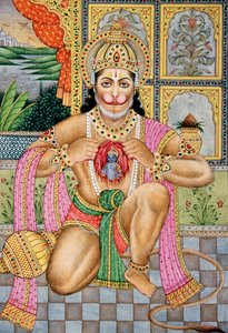 Lord Hanuman Miniaturmalerei auf Papier von School Indian