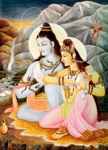 Herr Shiva Shanker Parvati Miniaturmalerei auf Papier von School Indian
