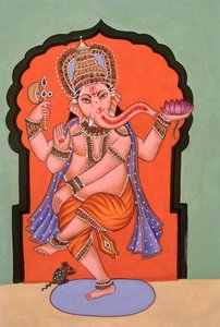 Miniaturmalerei Elefantenköpfiger Gott Ganesh Ganpati von School Indian