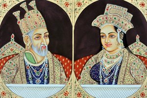 Miniaturmalerei von Bhadur Shah Zafer mit Jeenat Mahal Indien Asien von School Indian
