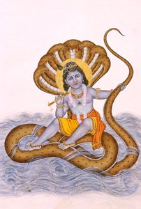 Miniaturmalerei von Lord Bal Krishna auf Papier von School Indian