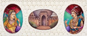 Miniaturmalerei von Mogulkaiser Akbar mit Ehefrau Jodha Bai