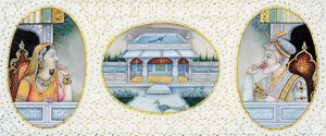 Miniaturmalerei von Mogulkaiser Aurangzeb mit Ehefrau Mehrunnisa