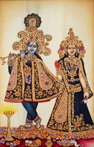 Miniaturmalerei von Radha Krishna auf Elfenbein von School Indian