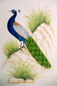 Miniaturmalerei auf Seide Pfau