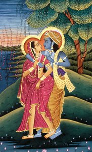 Gemälde von Gott Krishna und ihrer größten Verehrerin Radha, Indien von School Indian
