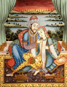Malerei des Mogulkaisers mit seiner Frau in Liebesszene, Indien von School Indian