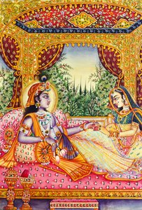 Radha Krishna Miniaturmalerei auf Elfenbein von School Indian