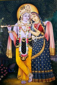 Radha Krishna Miniaturmalerei auf Papier von School Indian