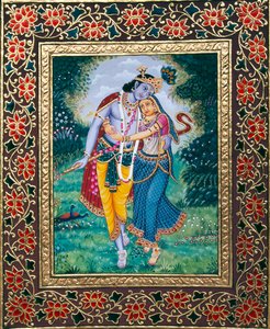 Radha Krishna Miniaturmalerei auf Papier von School Indian