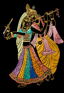 Radha Krishna Miniaturmalerei auf Samt von School Indian