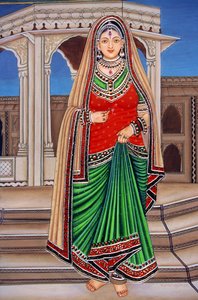 Rajasthani-Dame beim Treffen, Miniaturmalerei auf Papier