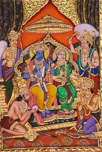 Ram Darbar Miniaturmalerei auf Papier mit Prägung