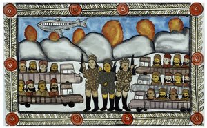 Die Geschichte der Anschläge vom 11. September 2001 erzählt von den Händlern Baul aus Bengalen. Malerei, Serie, Nummer 8/9, Bengalen. von School Indian