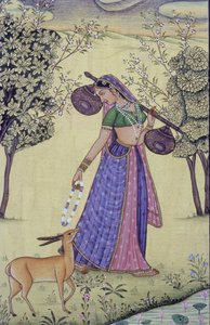 Frau mit Rudra Veena und Blumengirlande Miniaturmalerei, Indien