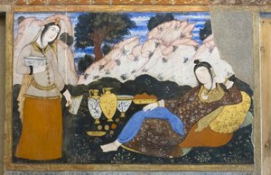 Fresko im Chehel Sotoun Palast, Esfahan, Iran von School Iranian