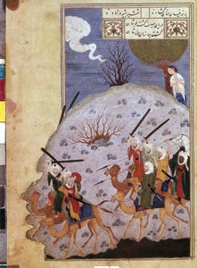 Majnun beobachtet die Schlacht zwischen Nawfal und Lailas Stamm