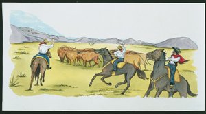 Argentinien - Gauchos sammeln Rinder in der Pampa von School Italian