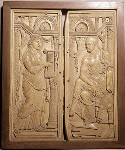 Diptychon von Claudiano genannt Diptychon des Dichters und der Muse (niedriges Elfenbeinrelief, frühes 6. Jahrhundert) von School Italian