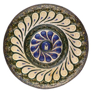 Polychrome runde Platte, venezianisch, ca. 1500 (teilvergoldete Emaille)