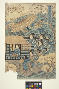 Toto: Blumenbetrachtung in Gotenyama, 3 (Teil des Triptychons) von School Japanese