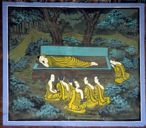 Buddha und seine Schüler. Fresko im Yongju-Tempel, Region Suwon, Korea. von School Korean