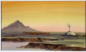 Kamelherde und Jurte, Mongolei - Mongolische Aquarell