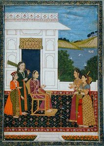 Eine Dame mit Begleitern auf einer Terrasse, aus dem Small Clive Album von School Mughal
