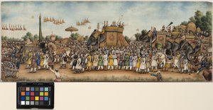 Akbar Shah II reitet auf einem Elefanten in einer großen Prozession, ca. 1835