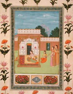Damen bei einem Pavillon, aus dem Kleinen Clive-Album von School Mughal