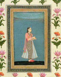 Dame mit einer Weinflasche und einem Becher, aus dem Large Clive Album von School Mughal