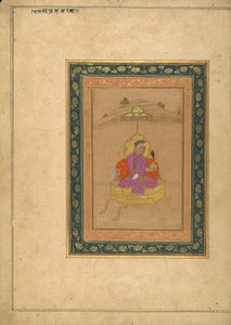 Der 3. Mogulkaiser Akbar auf dem königlichen Thron mit seiner Krone von School Mughal