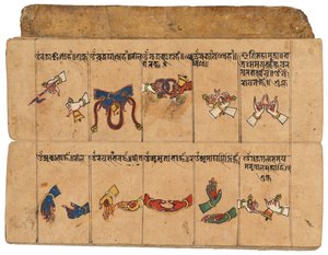 Ein Thyasapu-Manuskript mit ikonografischen Illustrationen von Mudras, Nepal