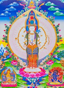 Bildnis des tausendarmigen Avalokiteshvara, des elfhäuptigen Avalokiteshvara mit tausend Armen und 1022 Augen, die unendliches Mitgefühl symbolisieren von School Nepalese