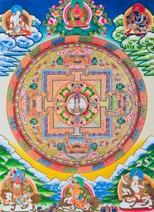 Mandala mit tausendarmigem Avalokiteshvara; der heilige, magische Kreis, der den elfköpfigen Bodhisattva darstellt, der unendliches Mitgefühl symbolisiert von School Nepalese