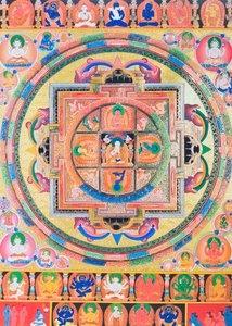 Panchabuddha Mandala, Darstellung von fünf Formen des Buddha, die fünf Arten von Weisheit symbolisieren von School Nepalese