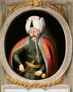 Osmanisches Reich: Porträt des neunten osmanischen Sultans Selim I., genannt der Schreckliche oder der Grausame (1470-1520). Miniatur. Topkapi Sarayi Istanbul Bibliothek von School Ottoman