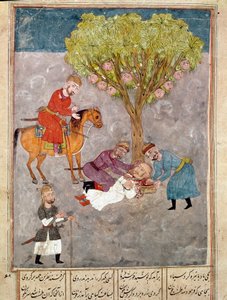 Islamische Kunst: Feinde werden enthauptet. Persische Miniatur aus einem Manuskript des epischen Gedichts 