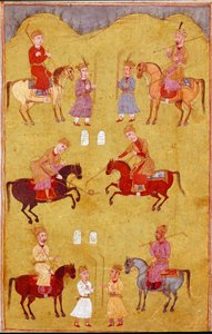 Islamische Kunst: das Polospiel. Persische Miniatur aus einem Manuskript des Epos Shahnameh (Buch der Könige) von Ferdowsi (ca. 940-1020) Biblioteca Nazionale Neapel