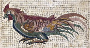 Mehrfarbiger Hahn vom Boden einer römischen Villa in Tunesien (Mosaik) von School Roman